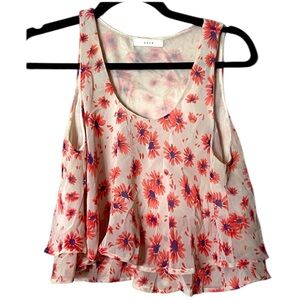 Lush floral boho flouncy crop tank blouse S